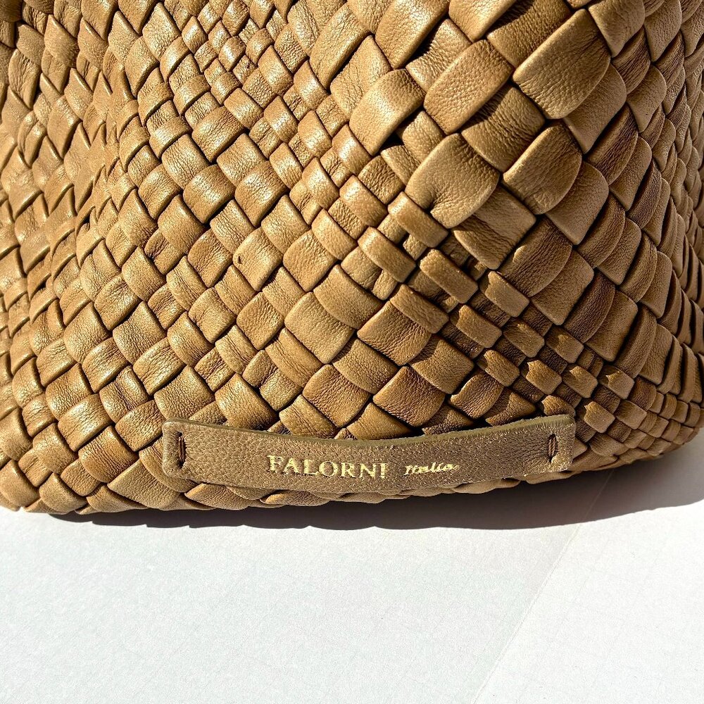 Original Falorni Italia Le Borse F1396 Woven Leather Tote Bag w/Zip Pouch Mocha - Picture 8 of 16